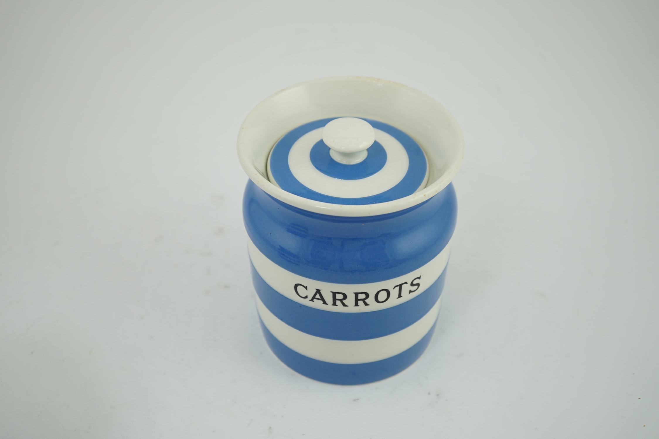 T.G.Green Cornish Kitchenware, a 14.5cm lidded storage jar, Carrots, Black Shield mark. Condition - good